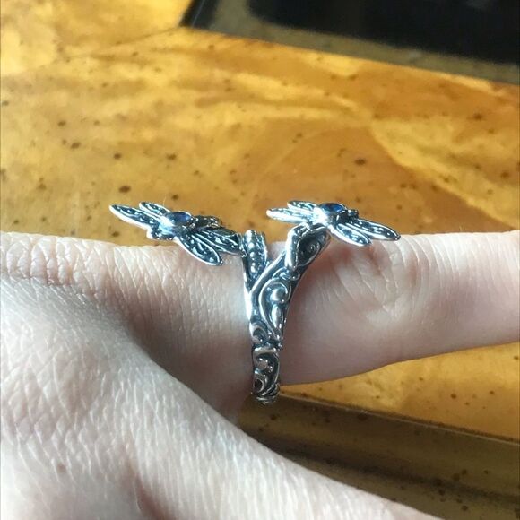 Natural Blue Sapphire Sterling Silver Dragonfly Ring Size 5 - Picture 2 of 7
